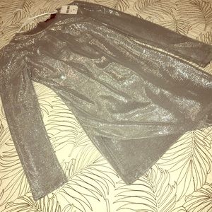 F21 Metallic long sleeved silver dress NWT